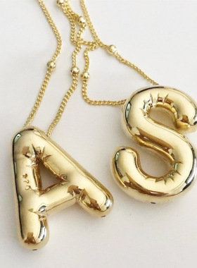 Letter necklace, chubby balloon necklace pendant, women's