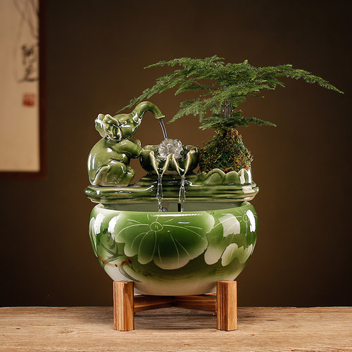 吉祥如意荷叶缸循环流水摆件