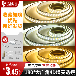 220v灯带条led三色变光灯条超亮室内客厅吊顶户外防水自粘跑马灯