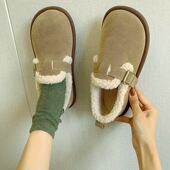 勃肯鞋 2024秋冬新款 女软底一脚蹬加绒保暖棉鞋 外贸大码 时尚 毛毛鞋