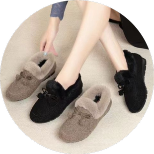 冬季老北京布鞋棉鞋毛毛鞋加绒加厚保暖防滑中老年妈妈鞋女士豆豆