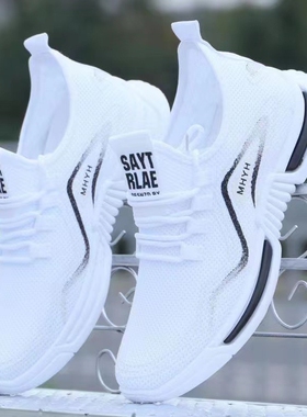 运动鞋男款2025新款春季男鞋休闲鞋防滑透气超轻跑步鞋白色网鞋男
