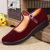 老北京布鞋 女红色舞蹈鞋 透气耐磨舒适软底散步鞋 春夏新款 妈妈鞋 子