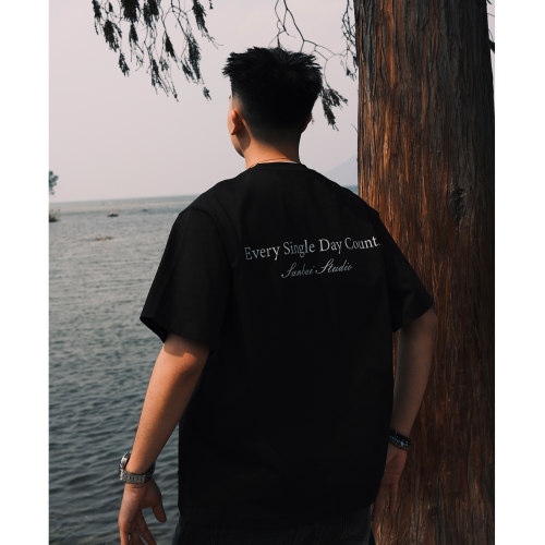 SANBAI叁佰黑色字母印花T恤