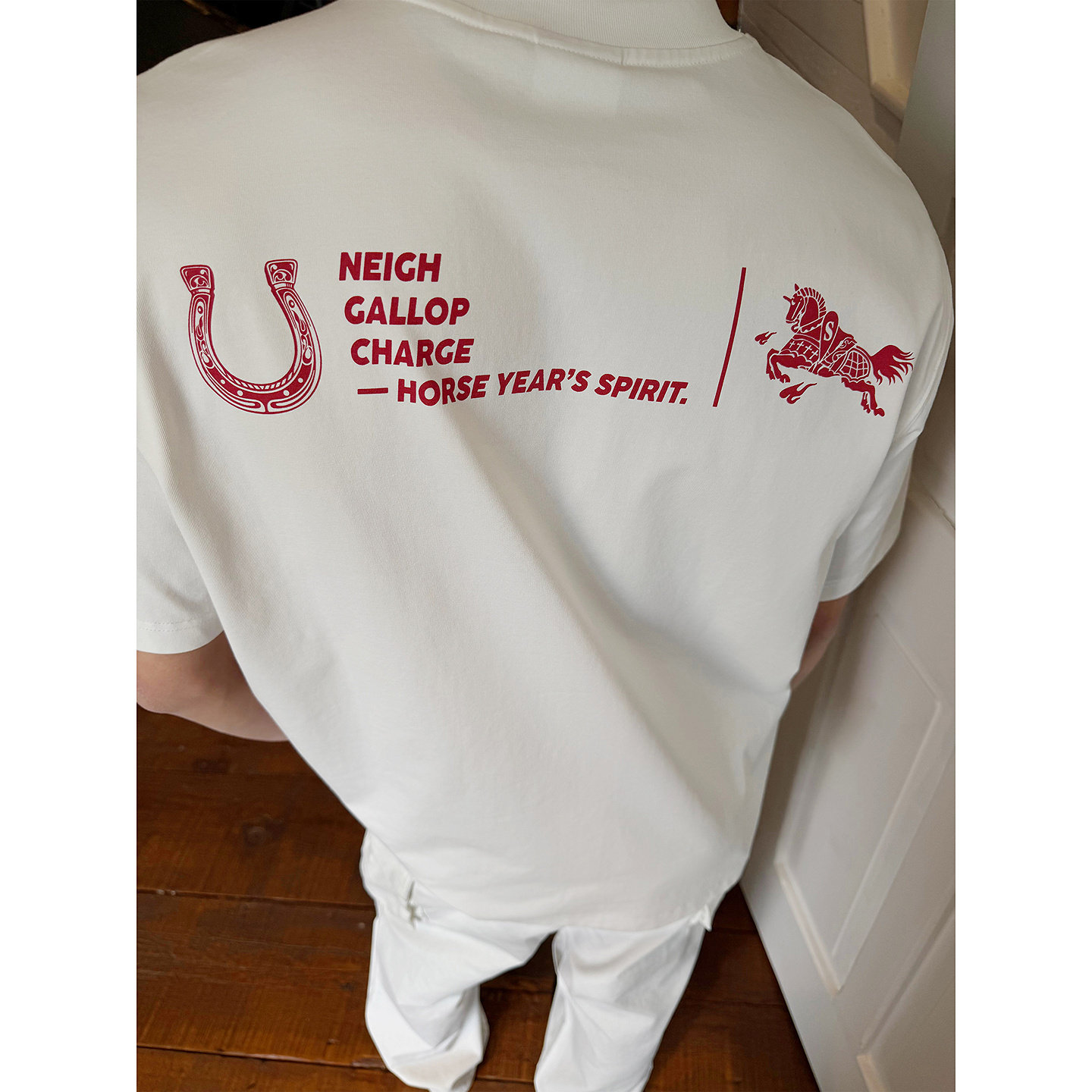 SANBAI叁佰【驰骋】美式新款马年印花短袖男士索罗娜高级T恤240g