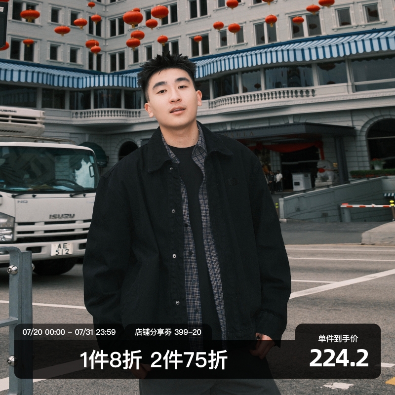 SANBAI叁佰黑色logo刺绣牛仔夹克