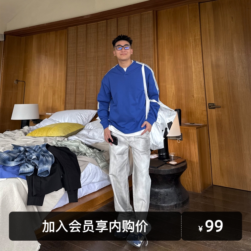 SANBAI白色刷漆牛仔裤