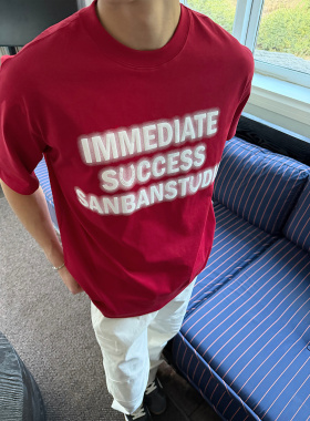 SANBAI叁佰【绒面发泡字母T】宽松凉感抑菌T恤男285g重磅印花短袖