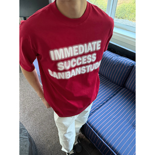 SANBAI叁佰【绒面发泡字母T】宽松凉感抑菌T恤男285g重磅印花短袖