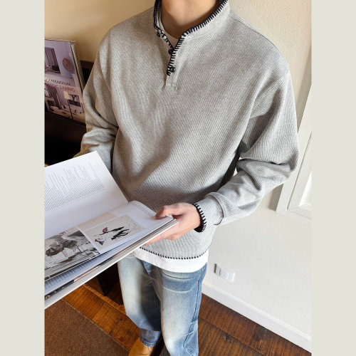 SANBAI叁佰亨利领肌理感长袖卫衣