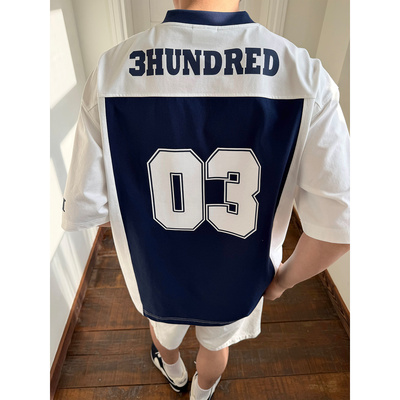 SANBAI叁佰字母贴布拼接短袖