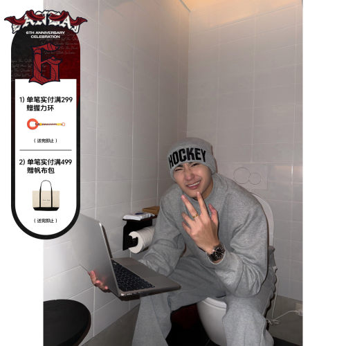 SANBAI叁佰花灰色垫肩套头卫衣