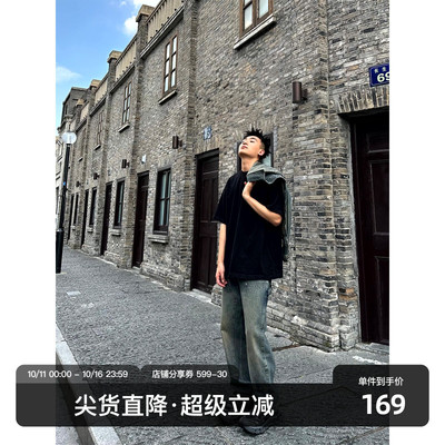SANBAI复古水洗伐木牛仔长裤