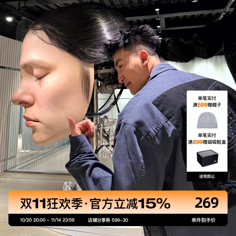 SANBAI叁佰灰色帆布夹克外套