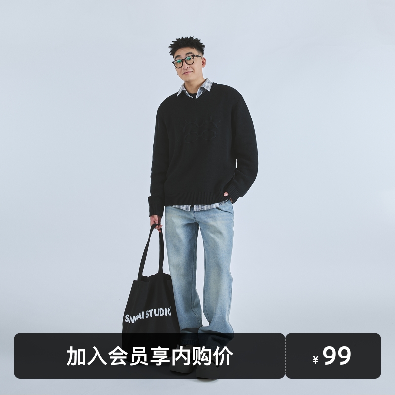 SANBAI叁佰纯色刺绣V领毛衣