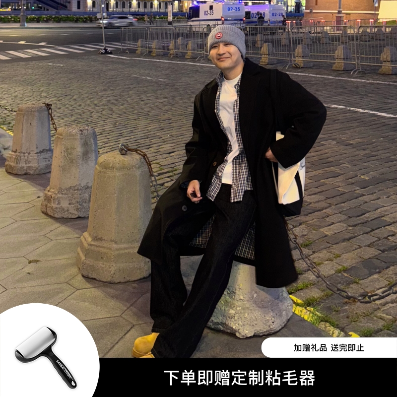 SANBAI叁佰黑色毛呢大衣