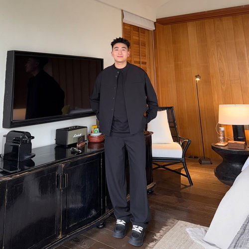 SANBAI叁佰黑色基础长裤