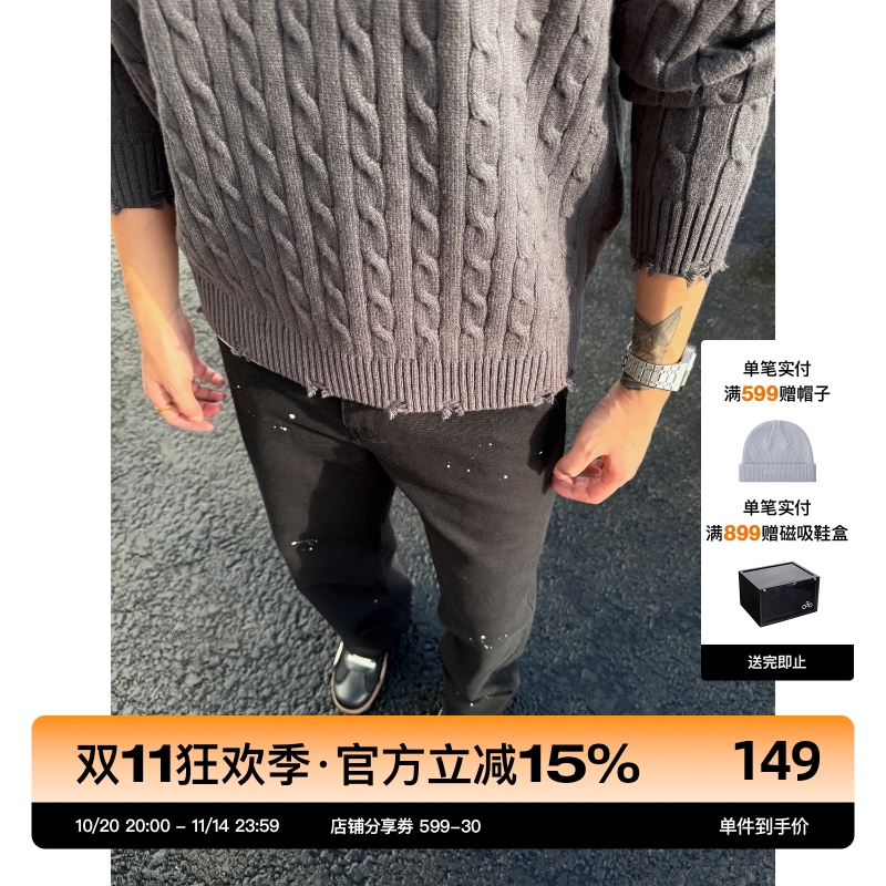 SANBAI叁佰黑色直筒牛仔裤
