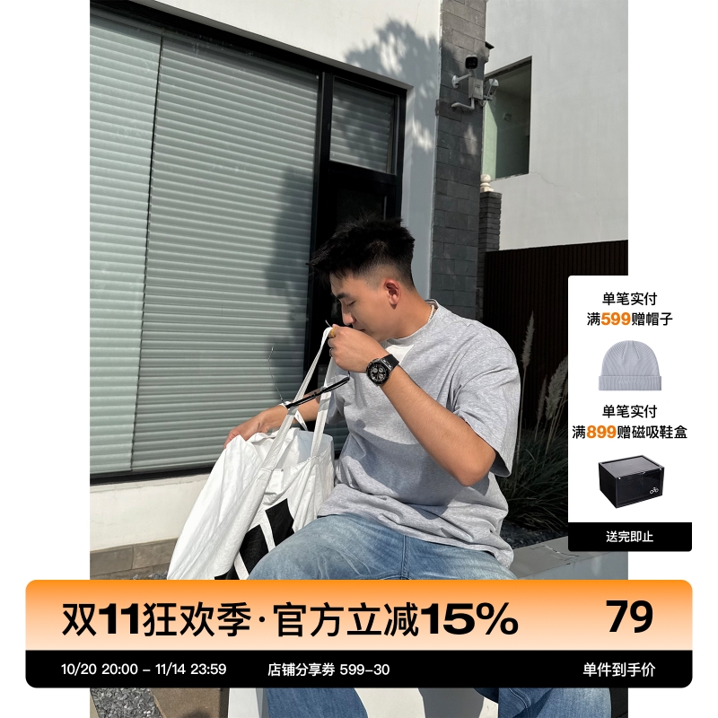 SANBAI叁佰灰色三角圆领T恤