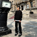 SANBAI 叁佰黑色套装伐木裤百搭宽松直筒长裤男秋季新款休闲裤子