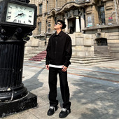 叁佰黑色套装 新款 伐木裤 SANBAI 百搭宽松直筒长裤 男春季 休闲裤 子