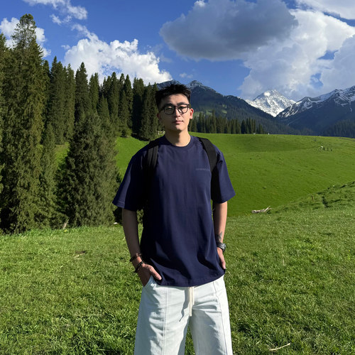 SANBAI叁佰深蓝色logo印花短袖T