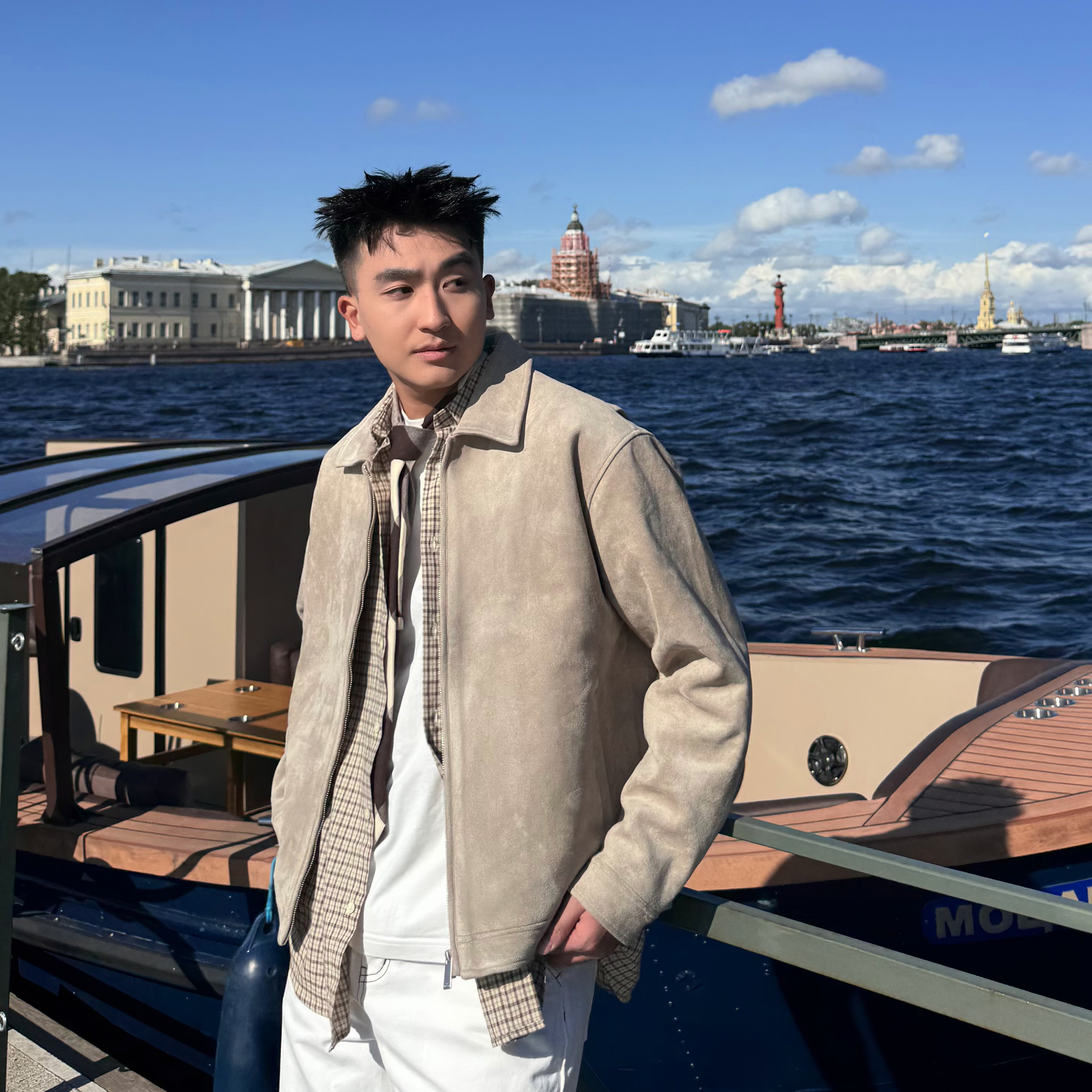 SANBAI叁佰麂皮绒短款翻领外套