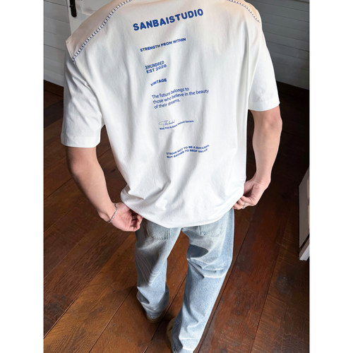 SANBAI叁佰明线标语短袖