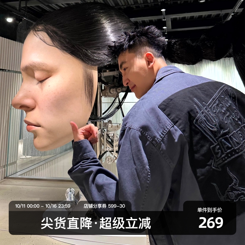 SANBAI叁佰灰色帆布夹克外套
