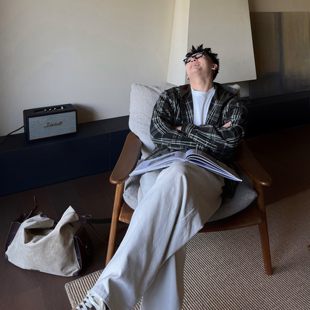 绿色格纹连帽衬衫 云杉 男士 秋季 SANBAI 休闲复古宽松长袖 叁佰