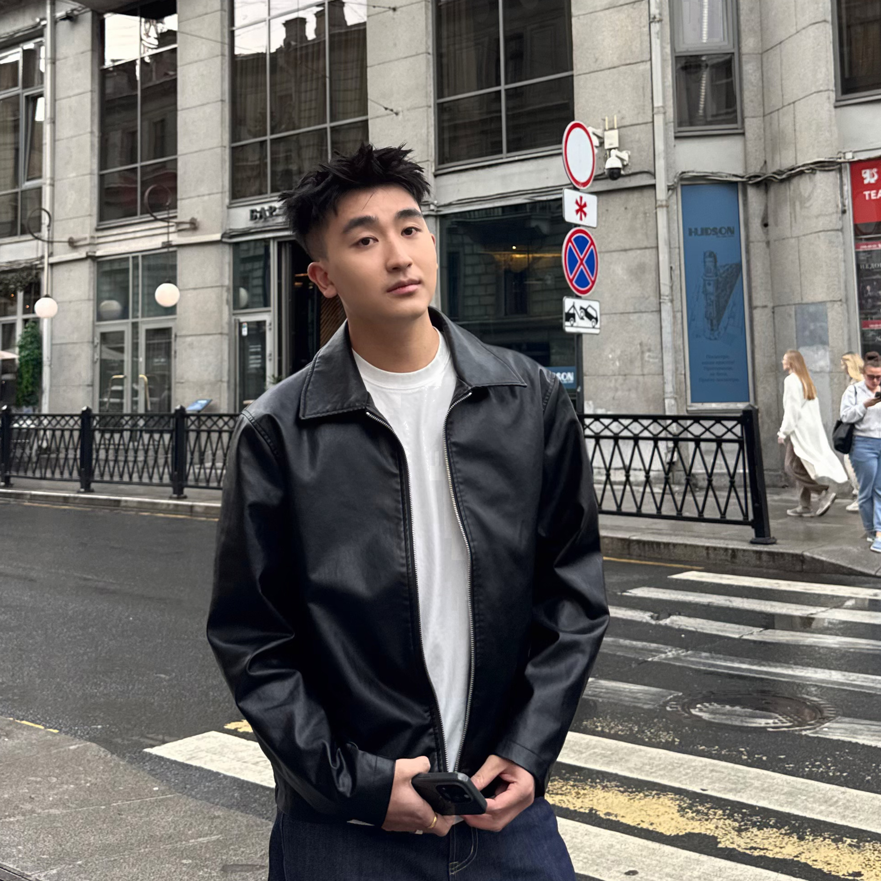 SANBAI秋冬肌理感PU皮衣夹克