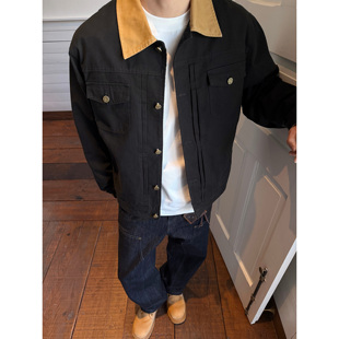 SANBAI叁佰【工装重构】春季美式复古夹克男士撞色翻领巴恩风外套