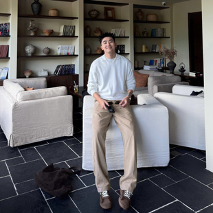 叁佰 加厚直筒休闲裤 450克珠帆 男士 子 秋冬重磅帆布长裤 SANBAI