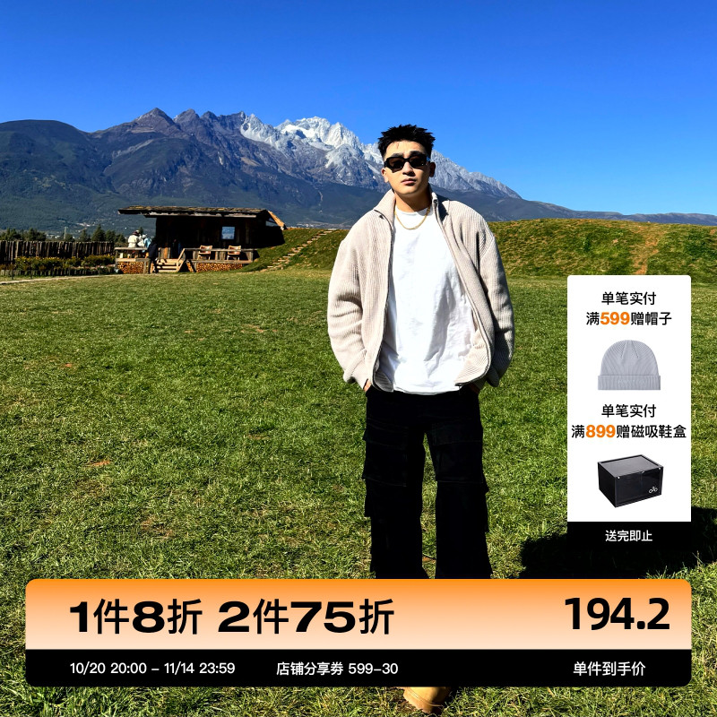 SANBAI叁佰黑色水洗多口袋工装裤