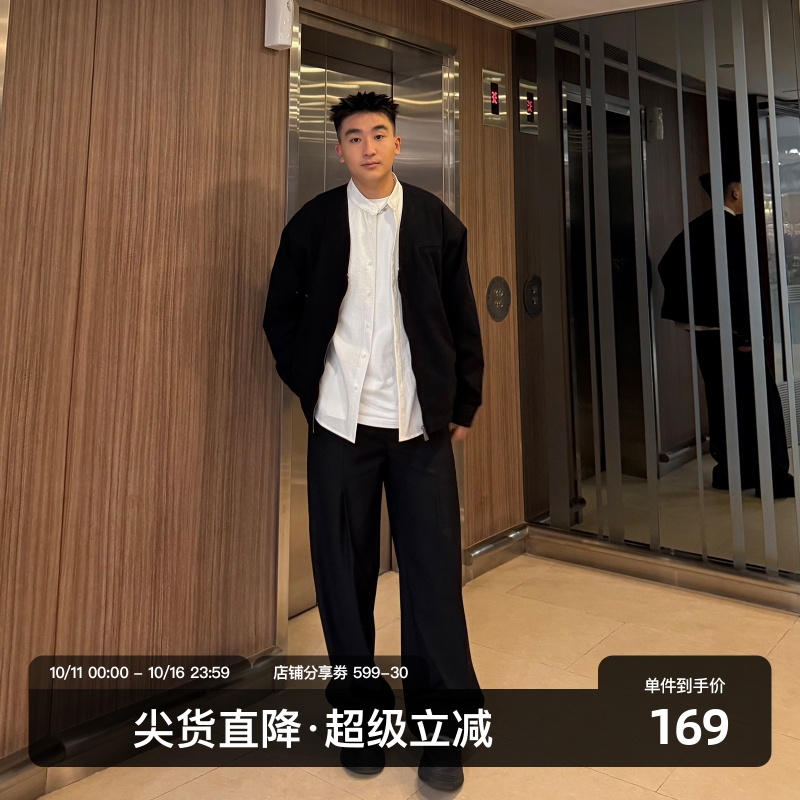 SANBAI叁佰黑色分褶西裤