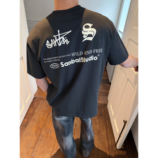 宽松吸湿速干T恤男印花凉感针织光盾短袖 SANBAI叁佰 自由光年