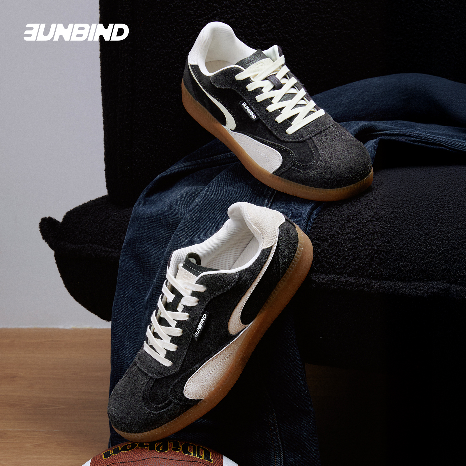 3B黑色复古休闲德训鞋