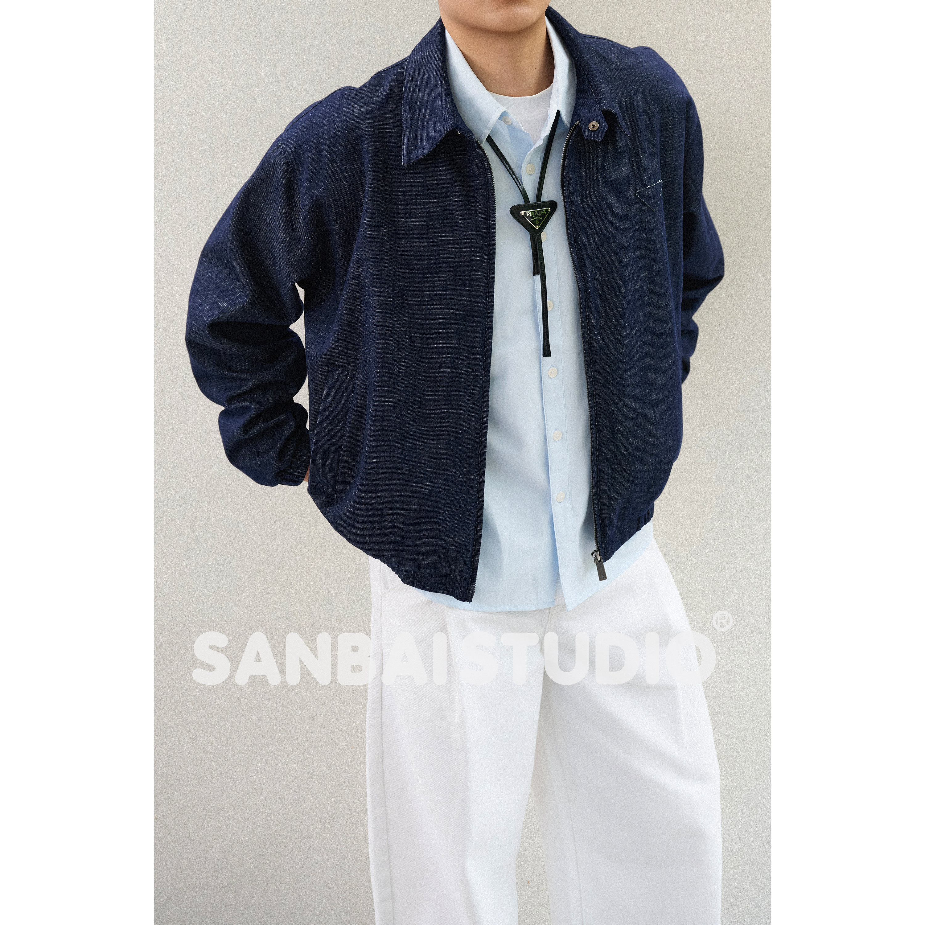 SANBAI 叁佰【仿牛仔翻领夹克】秋季新款复古外套男士J01休闲上衣