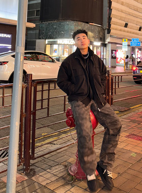 SANBAI 叁佰【暗纹迷彩】伞兵裤男秋季复古直筒裤子纯棉休闲长裤