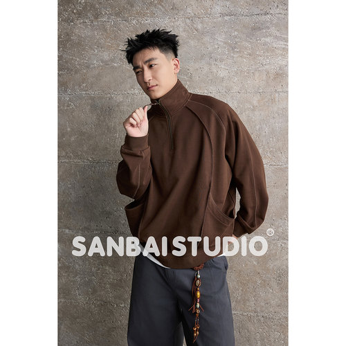 SANBAI叁佰串珠立领卫衣