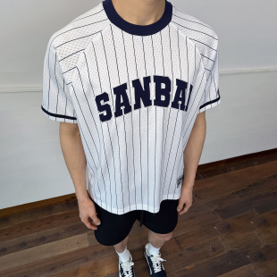 SANBAI 叁佰【网眼复古球服】新款宽松短袖男士T01插肩袖撞色T恤