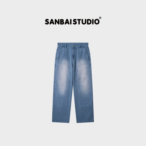 SANBAI叁佰做旧直筒休闲裤