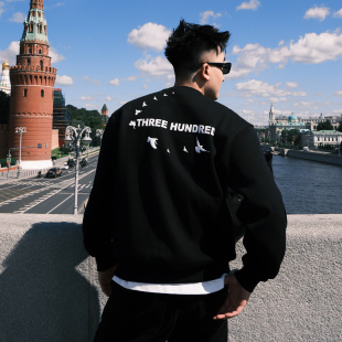 新款 SANBAI叁佰 发泡印花卫衣男秋季 黑色美式 休闲上衣 白鸽宣言