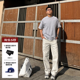 SANBAI 叁佰【300克珠帆】帆布基础长裤男夏季白色直筒休闲牛仔裤