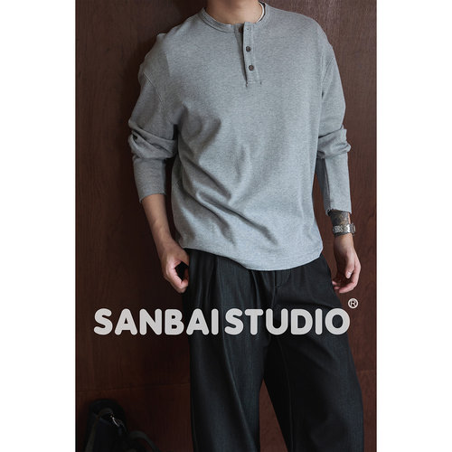 SANBAI叁佰散边华夫格长袖T