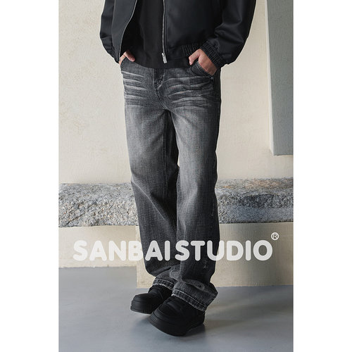 SANBAI叁佰立体水洗直筒牛仔裤