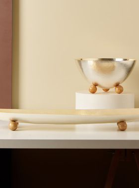 轻奢不锈钢芒果木锤纹收纳罐摆件