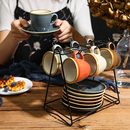 家用陶瓷套具带杯碟架ins风 浓缩小精致杯子欧式 咖啡杯套装 意式