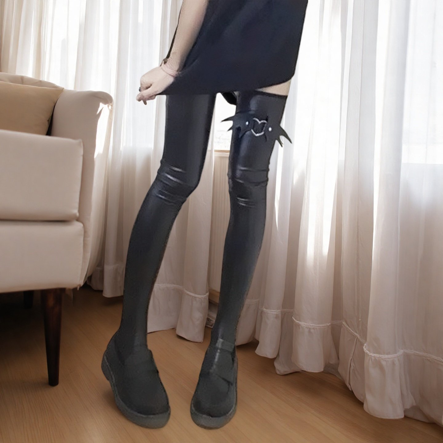 皮袜PU袜加长过膝袜漆皮袜美腿袜