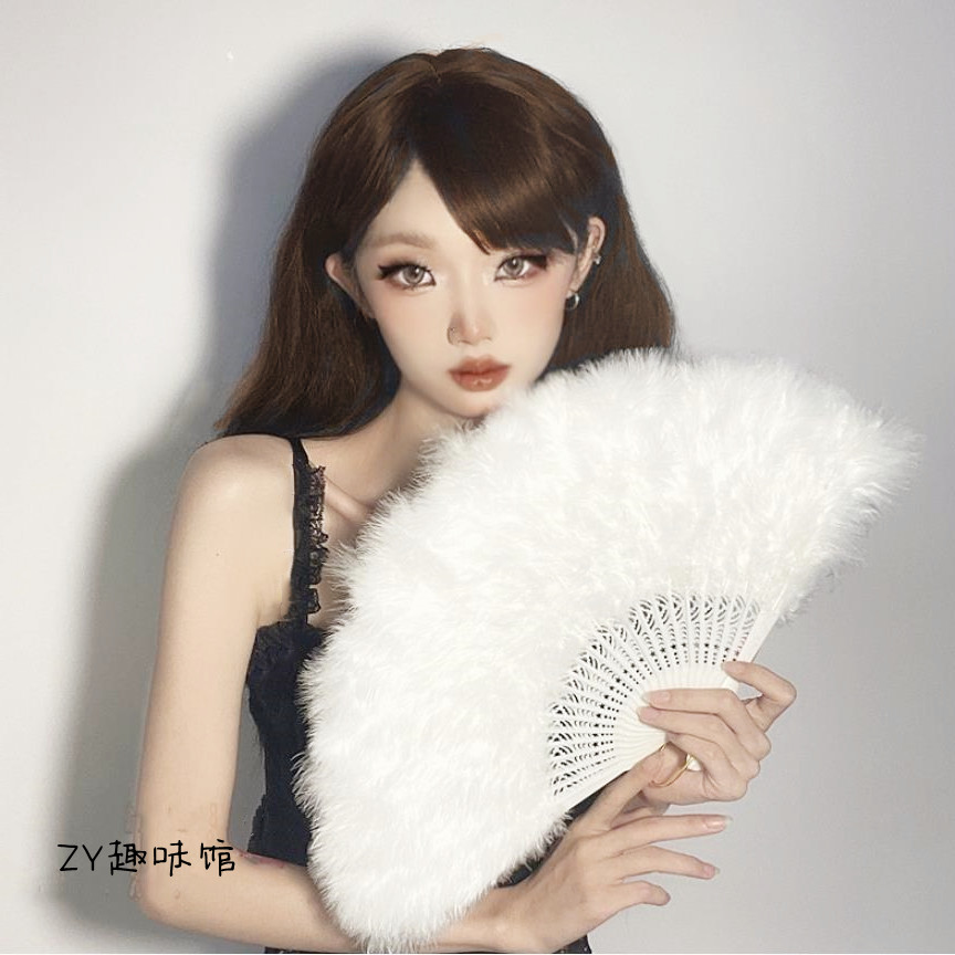 夜上海鹅毛扇民国毛绒古风毛毛扇旗袍舞蹈白色折扇拍照道具羽毛扇